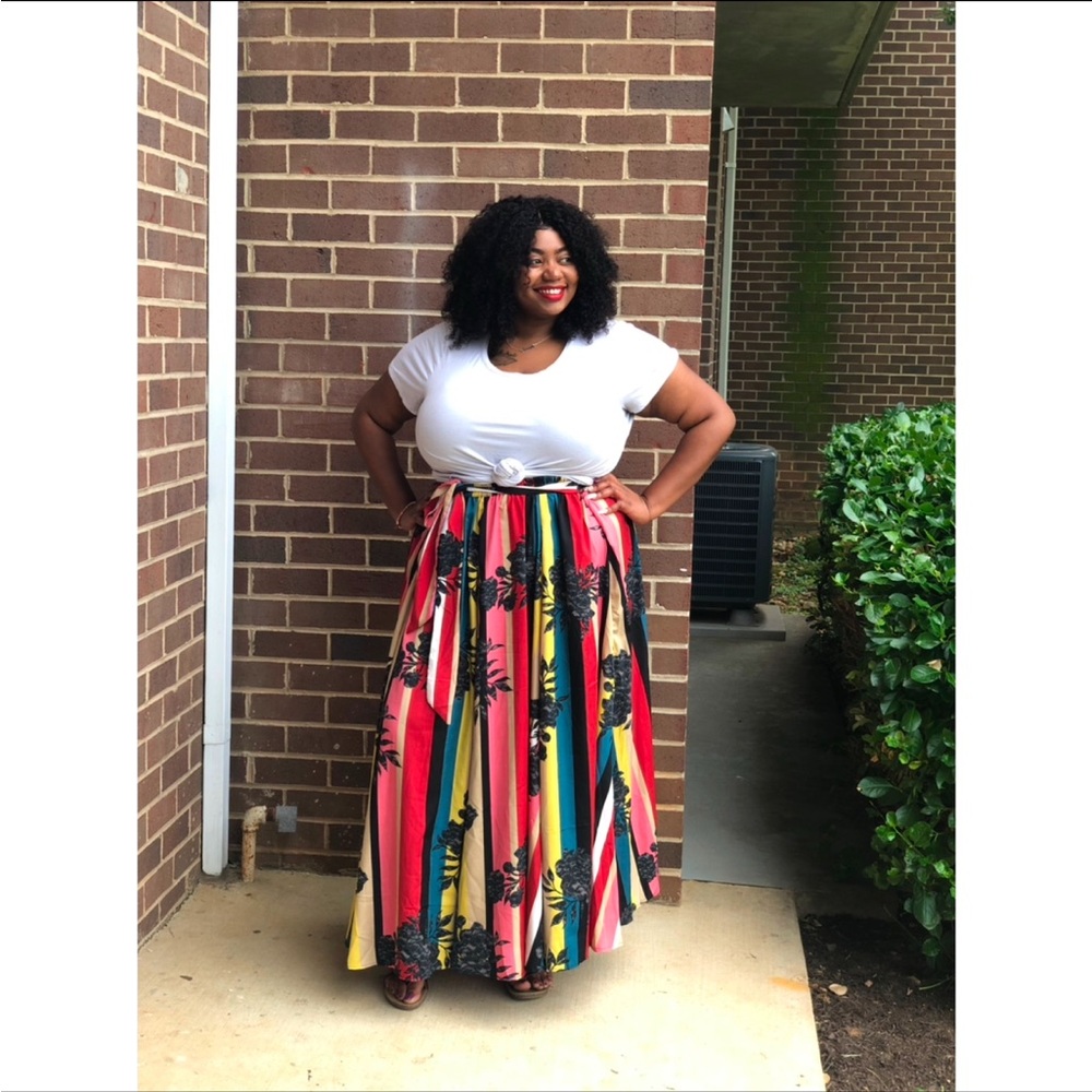 Ashley Stewart Multi-Colored Skirt With Lace Floral Print | 2X